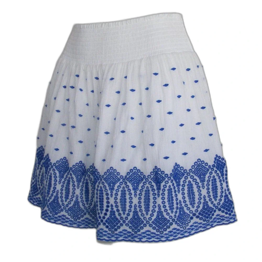 J.CREW Skirt, XS, Smock waist, White/Blue Gauze, Above the knee, Eyelet hem